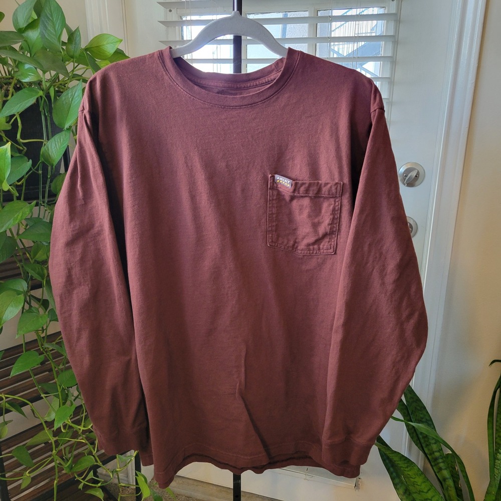 Ariat Rebar Mens XL Long Sleeve Pocket T-Shirt Brown Skull Graphic Work Shirt